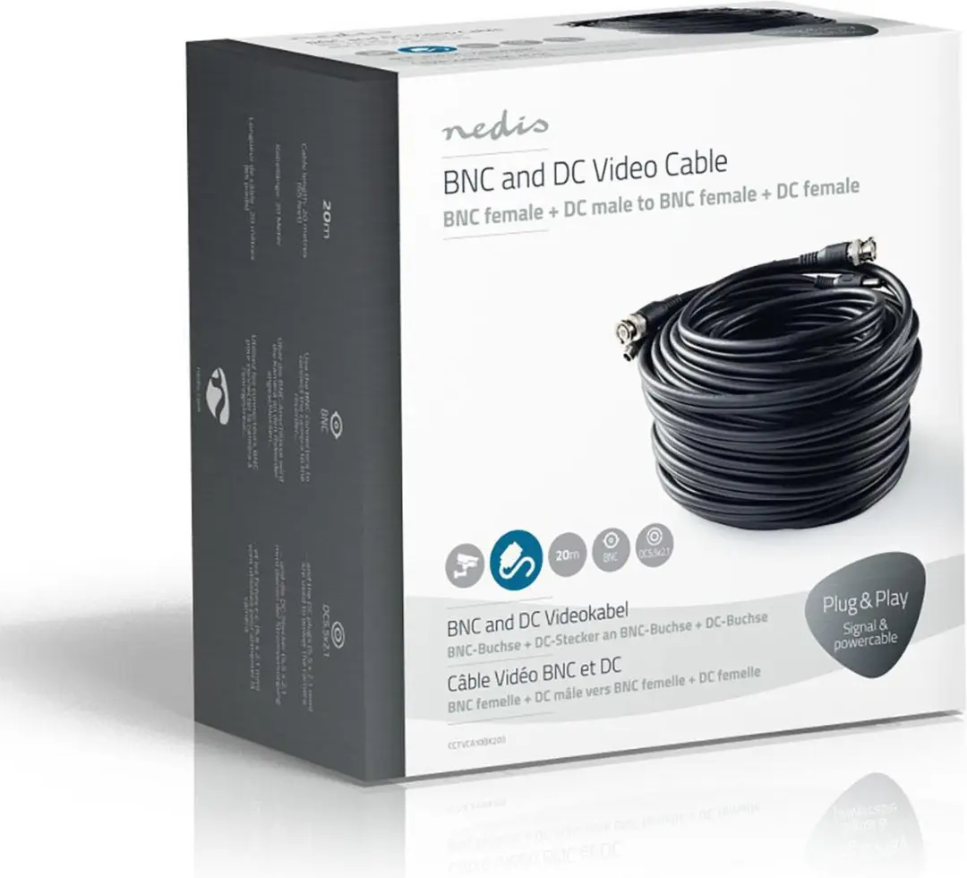 Nedis CCTV Kabel BNC/DC 20m - Zwart