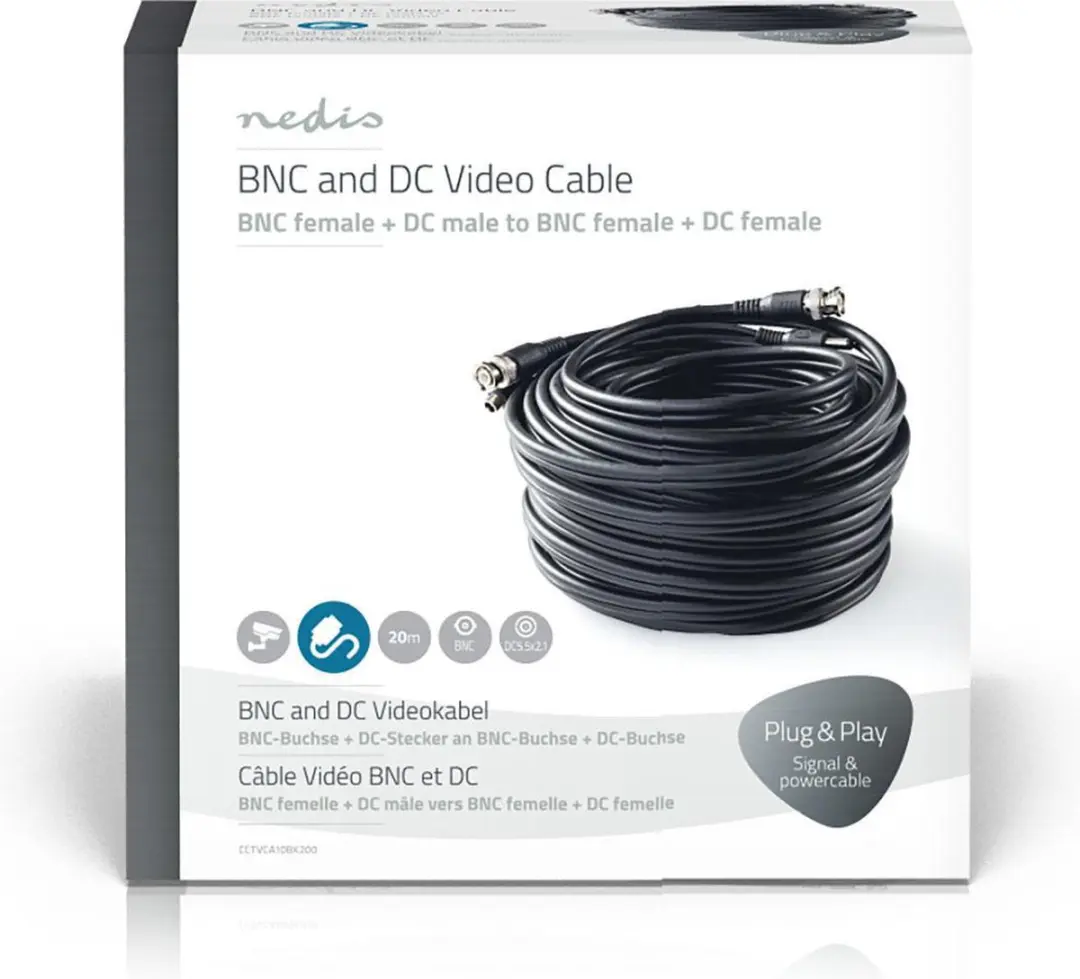 Nedis CCTV Kabel BNC/DC 20m - Zwart