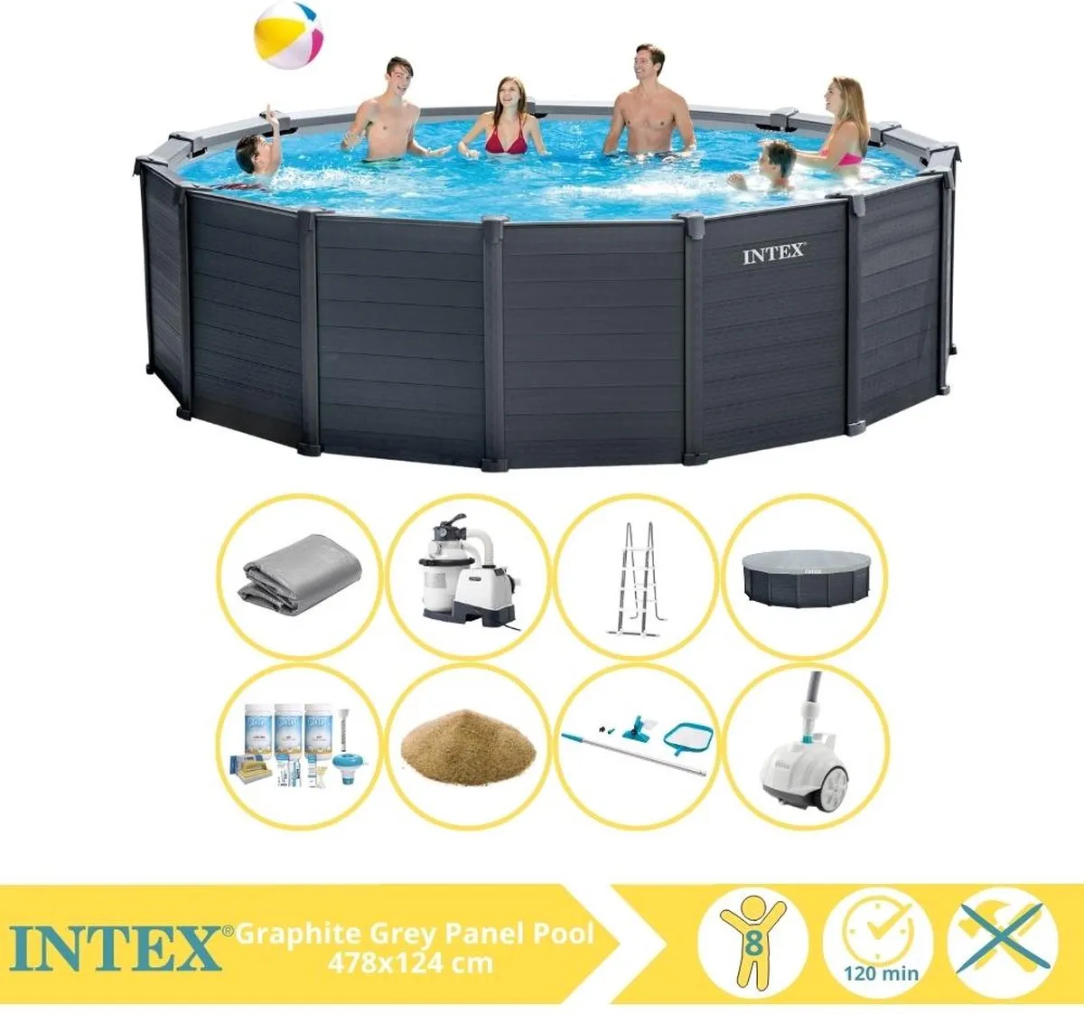 Intex Graphite Gray Panel Zwembad 26384GS - 478x124cm - Grijs
