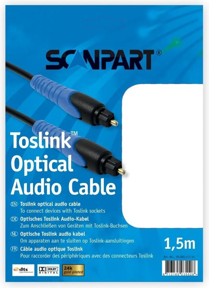 Scanpart Toslink Kabel 1.5m - Zwart-blauw
