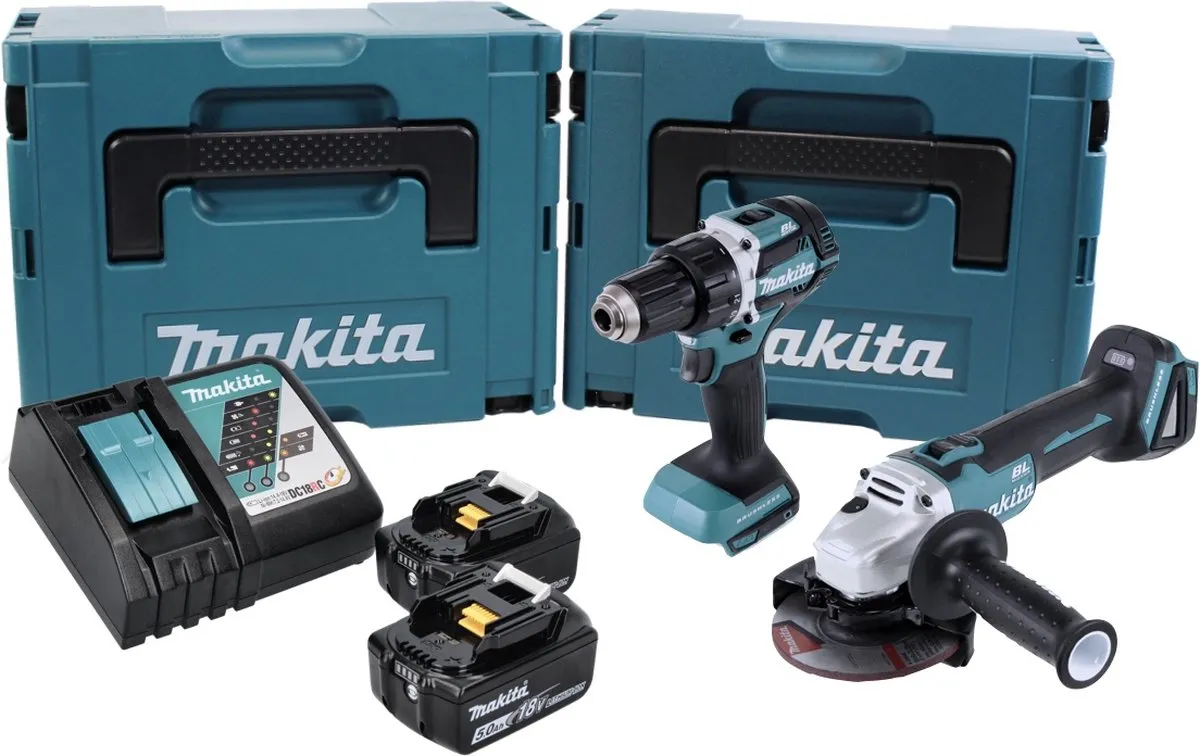Makita DLX2190TJ1 Accu Combiset 18V 5.0Ah - Haakse Slijper & Multitool