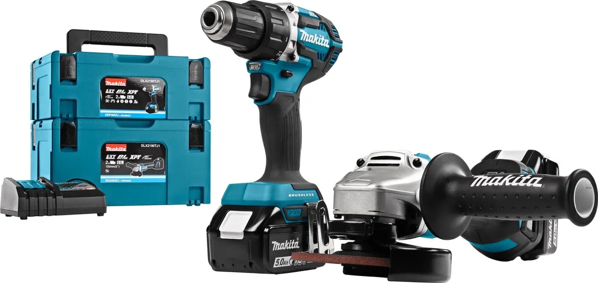 Makita DLX2190TJ1 Accu Combiset 18V 5.0Ah - Haakse Slijper & Multitool