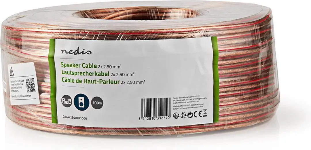 Nedis Speaker-Kabel CAGW2500TR1000 2x2.50mm² - 100m - Transparant