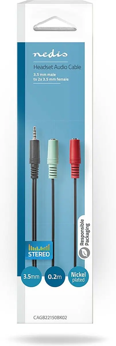 Nedis Stereo-Audiokabel 3,5mm Male - 2x Female - 0,20m - Antraciet - afbeelding 6 van 6