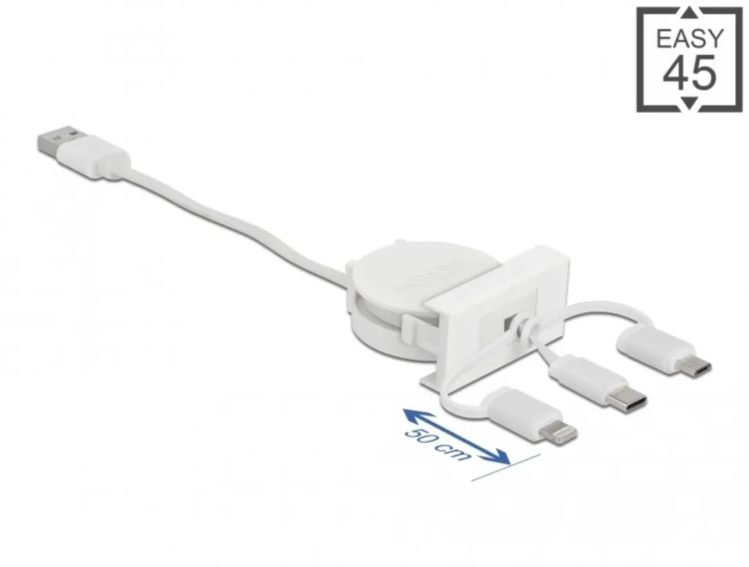 Delock Easy 45 USB 2.0 Kabel 3-in-1 Wit