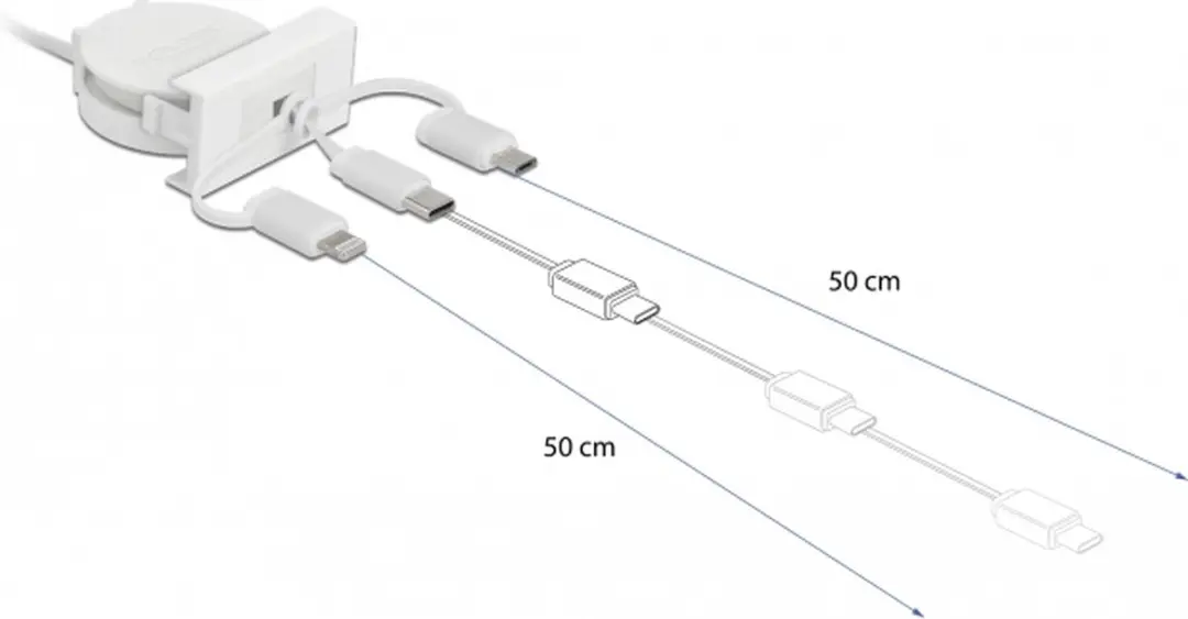 Delock Easy 45 USB 2.0 Kabel 3-in-1 Wit - USB-A/USB-C/Micro-USB/Lightning