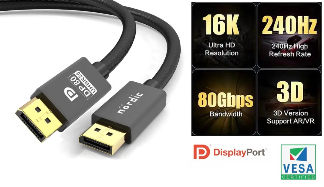 NÖRDIC DP-630 DisplayPort 2.1 Kabel 80Gbps
