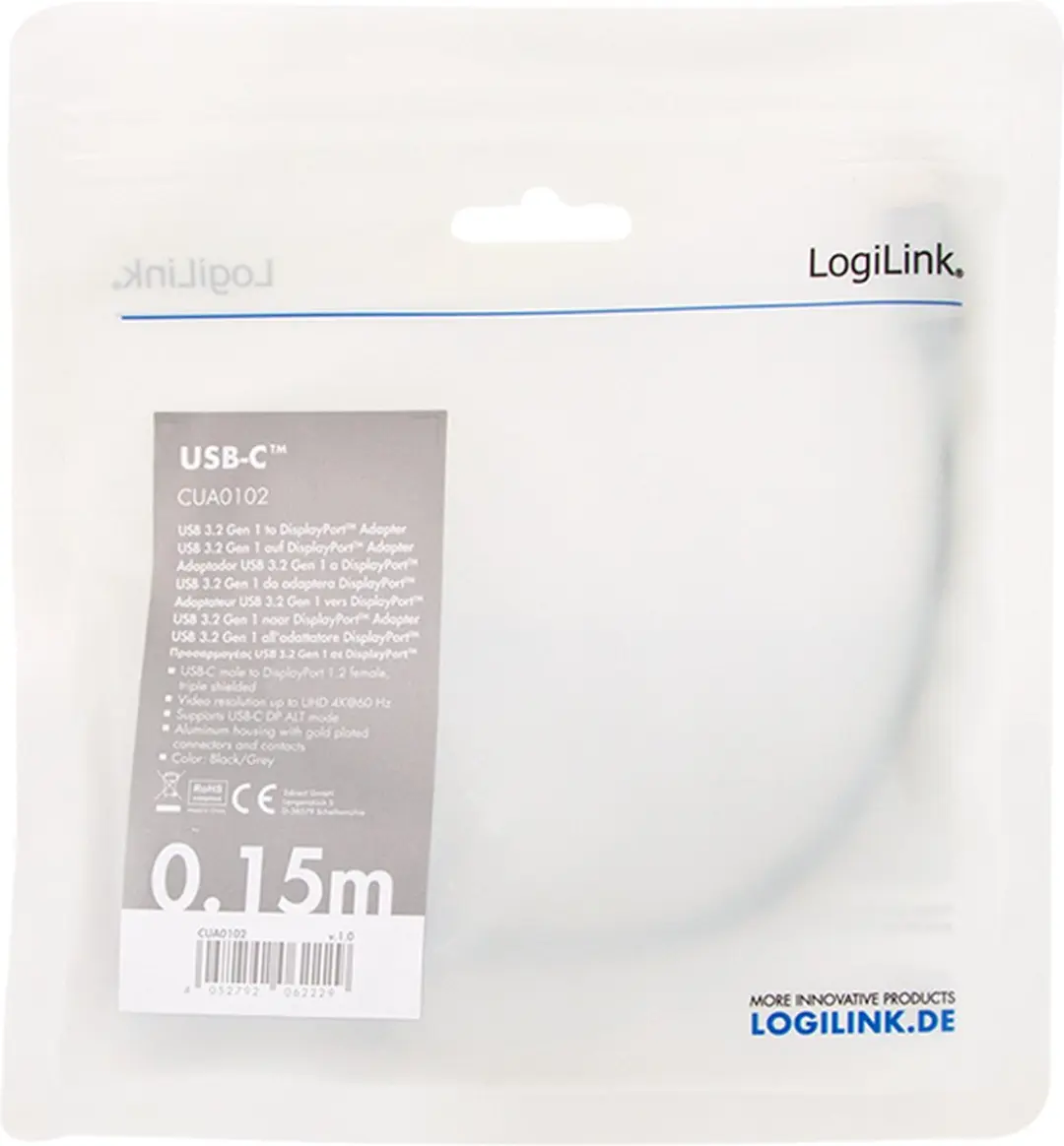 Logilink CUA0102 USB 3.2 Type-C naar DisplayPort Adapter - Zwart