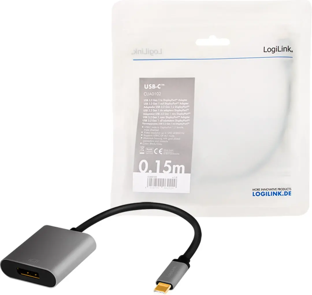 Logilink CUA0102 USB 3.2 Type-C naar DisplayPort Adapter - Zwart