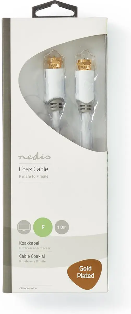 Nedis F-Male Antennekabel 75 Ohm 1m - Verguld - Wit
