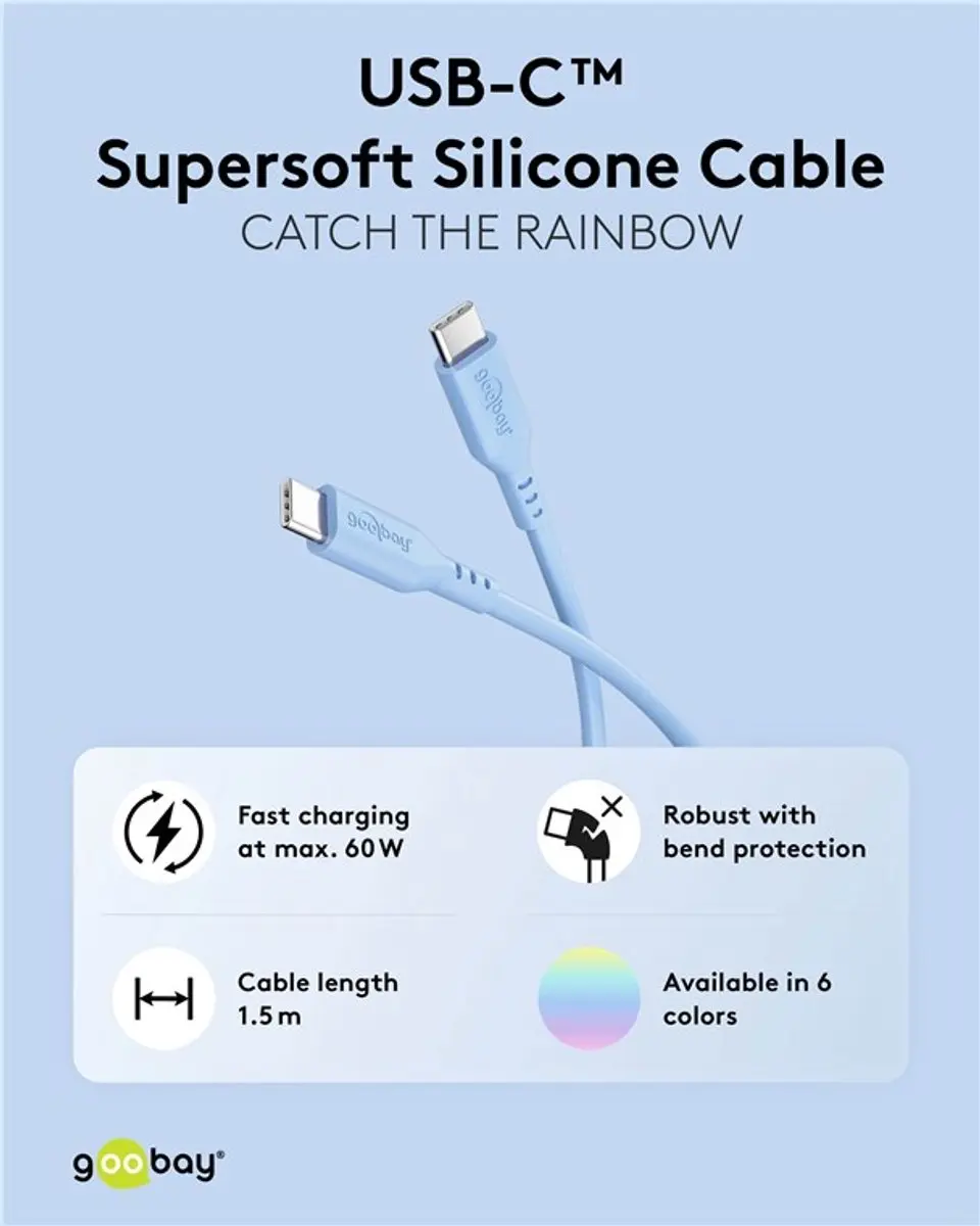 Goobay USB-C Siliconen Kabel 60W 1,5m - Blauw