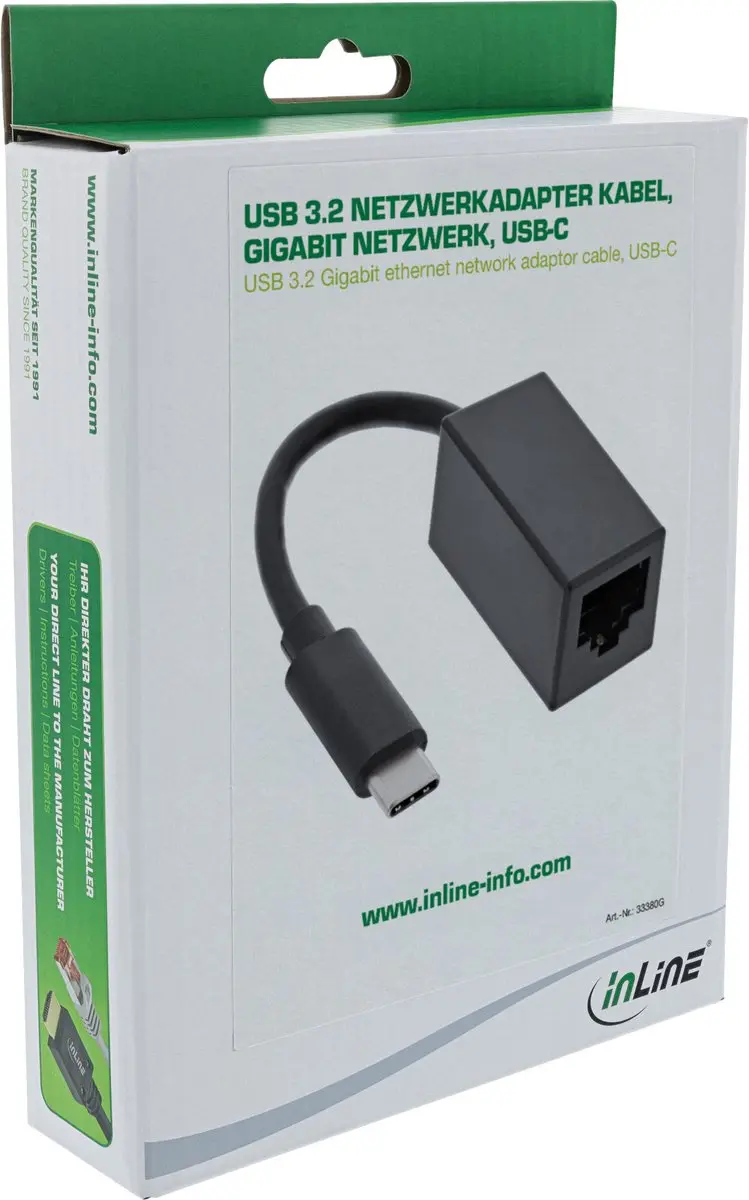 InLine USB-C Gigabit Netwerkadapterkabel - Zwart