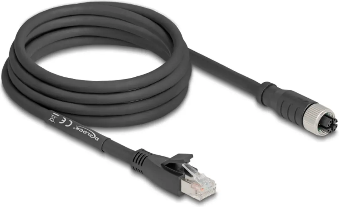 Delock M12 8-pins X-gecodeerd Industriële Netwerkkabel CAT5e 3m - Zwart