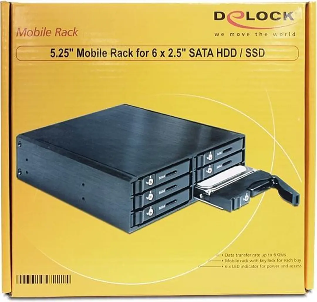 Delock 47221 Mobile Rack 6x 2,5" HDD/SSD - 5,25" - Zwart