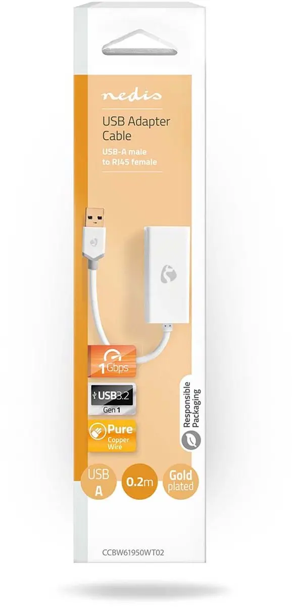 Nedis USB 3.2 Gen 1 Netwerkadapter 1Gbps - RJ45 - 20cm - Wit