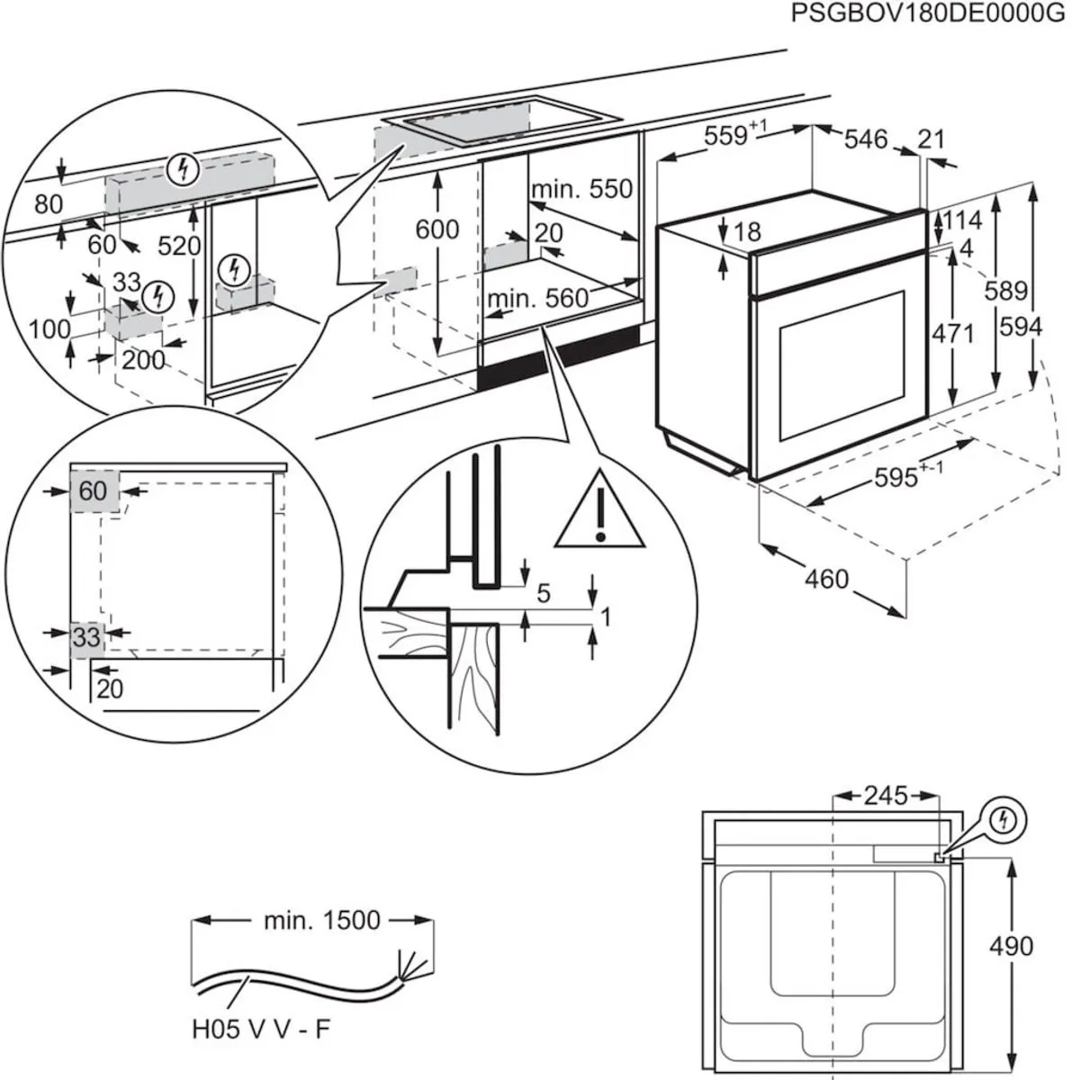 AEG TE7PB62WAB Inbouwoven - 71L - Zwart/RVS