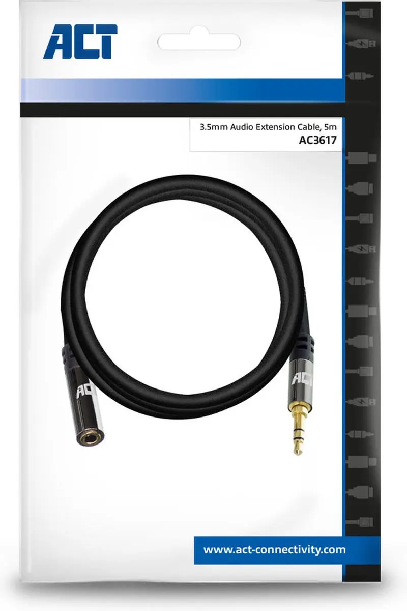 ACT AC3617 Audio Verlengkabel 3,5mm - Zwart