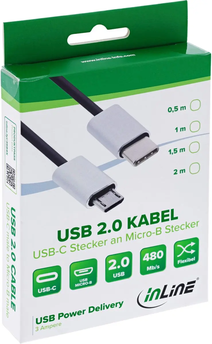 InLine USB Micro B naar USB-C Kabel 0,5m - Zwart