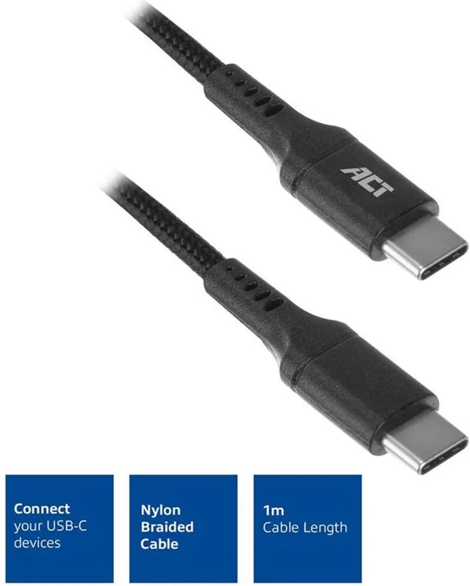 ACT AC3096 USB-C Kabel - 1m - Zwart