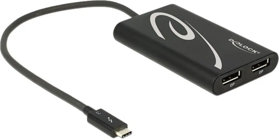 Delock Thunderbolt 3 naar 2x DisplayPort Adapter 4K60 - Zwart