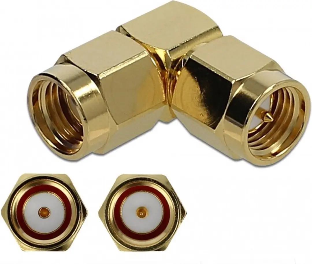 Delock RP-SMA naar SMA Haakse Adapter 50 Ohm 10 GHz - Goud - afbeelding 6 van 6