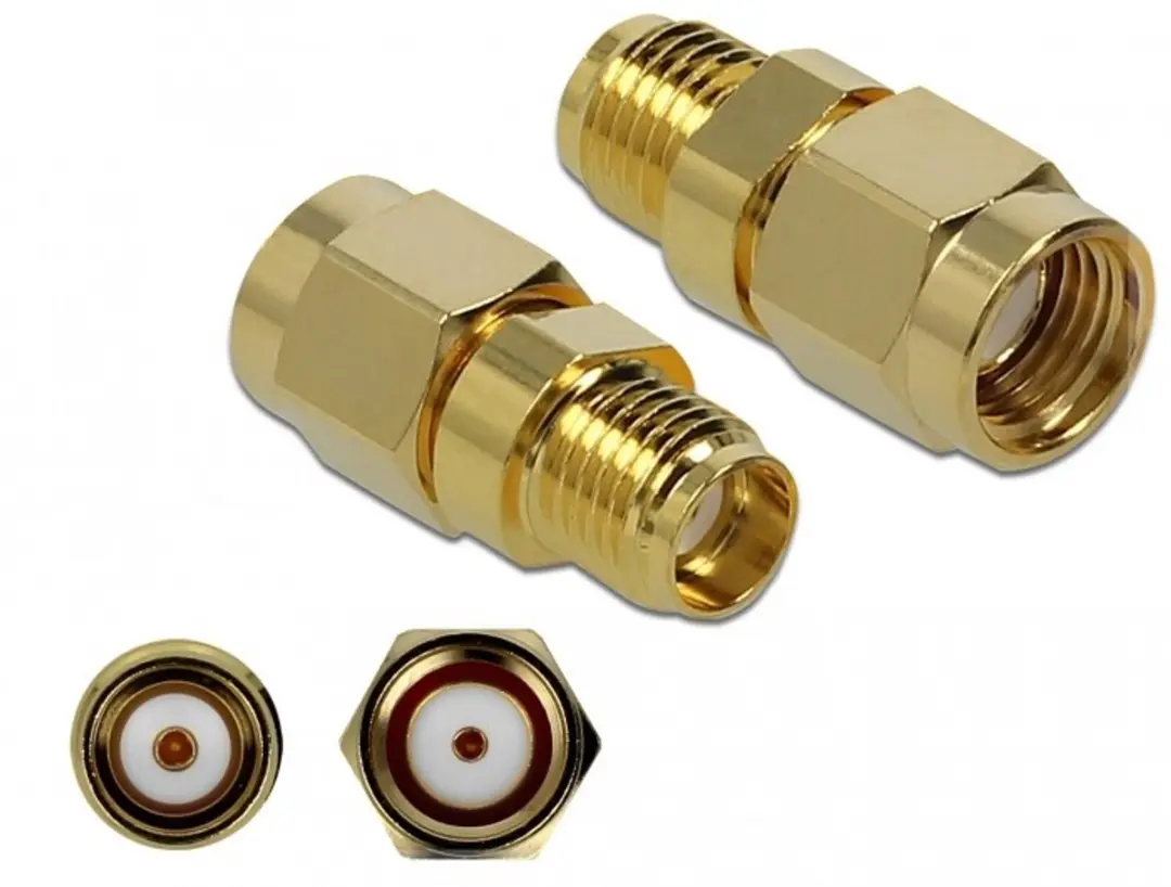 Delock RP-SMA naar SMA Adapter 50 Ohm 10 GHz - Goud