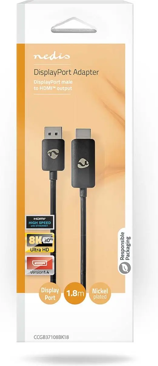 Nedis DisplayPort naar HDMI Adapter 8K 30Hz - 1.8m - Zwart