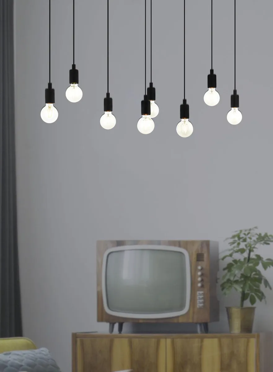 Eglo Hogsmill Hanglamp 8x E27 - 115,5 cm - Zwart