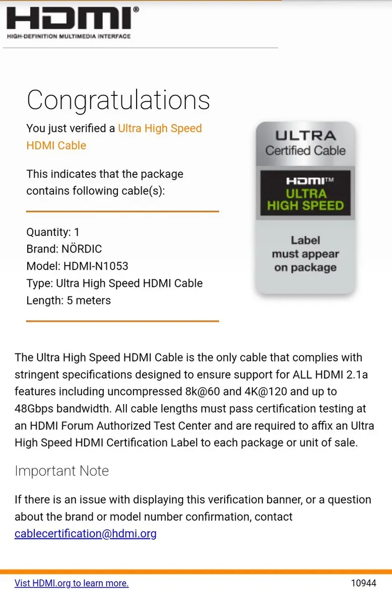NÖRDIC HDMI-N1053C HDMI Kabel 8K 60Hz - 5m - Vergulde Connectoren