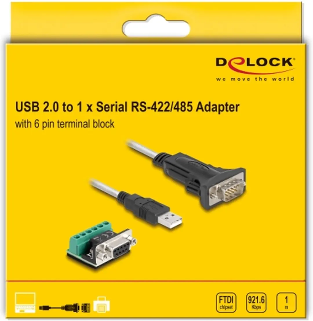 Delock USB 2.0 Adapter RS-422/485 6-pins - 5V - 1m - Zwart