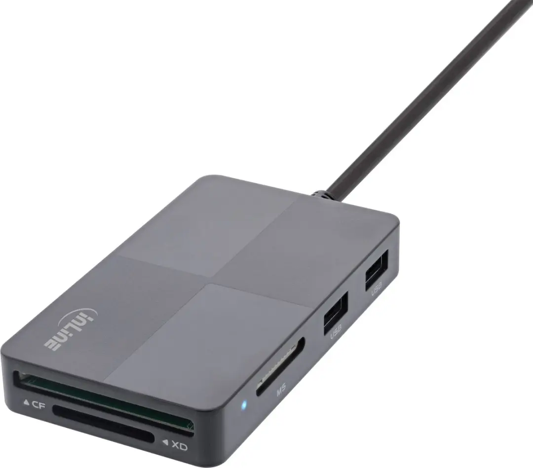 InLine USB Hub met Kaartlezer 66772F - 3x USB-A 5 Slots - USB 3.0 - 30cm - Zwart