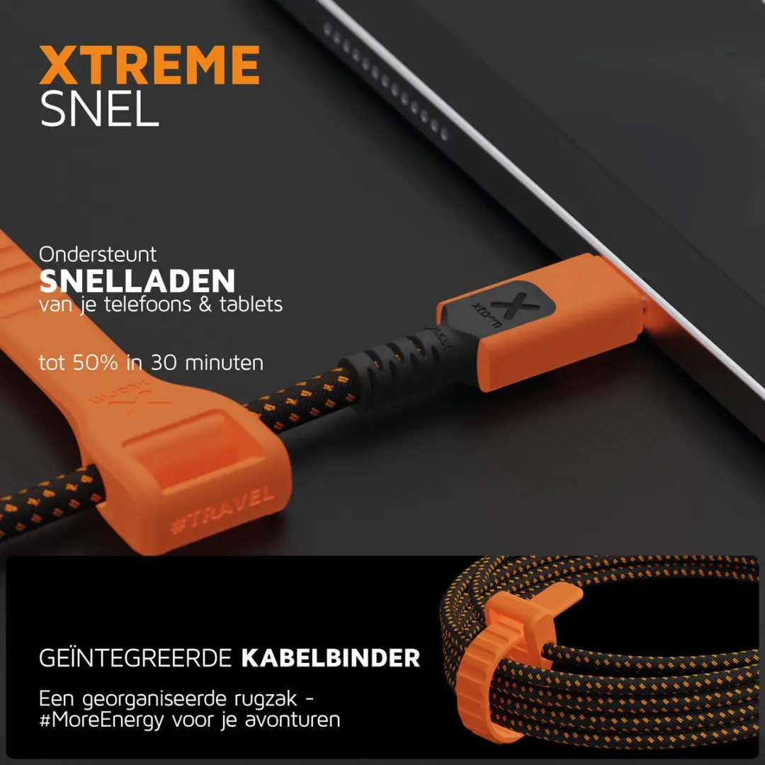 Xtorm Xtreme USB naar USB-C Kabel 1,5m - Zwart/Oranje