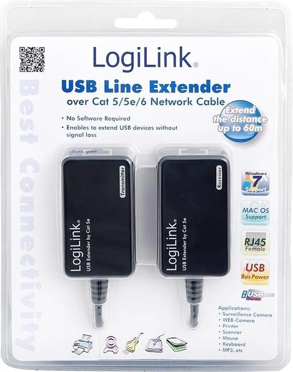 Logilink UA0021D USB-A Extender - 2 Stuks - Zwart