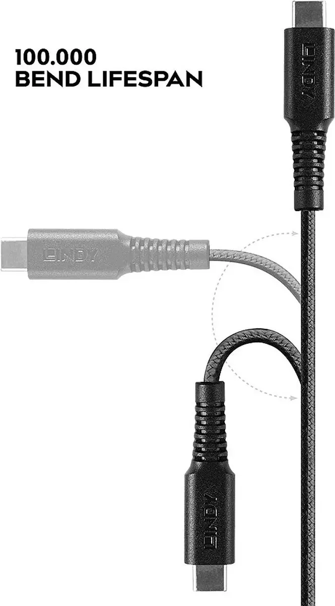 Lindy 31286 USB 2.0 Lightning naar USB-C Kabel 1m - Zwart