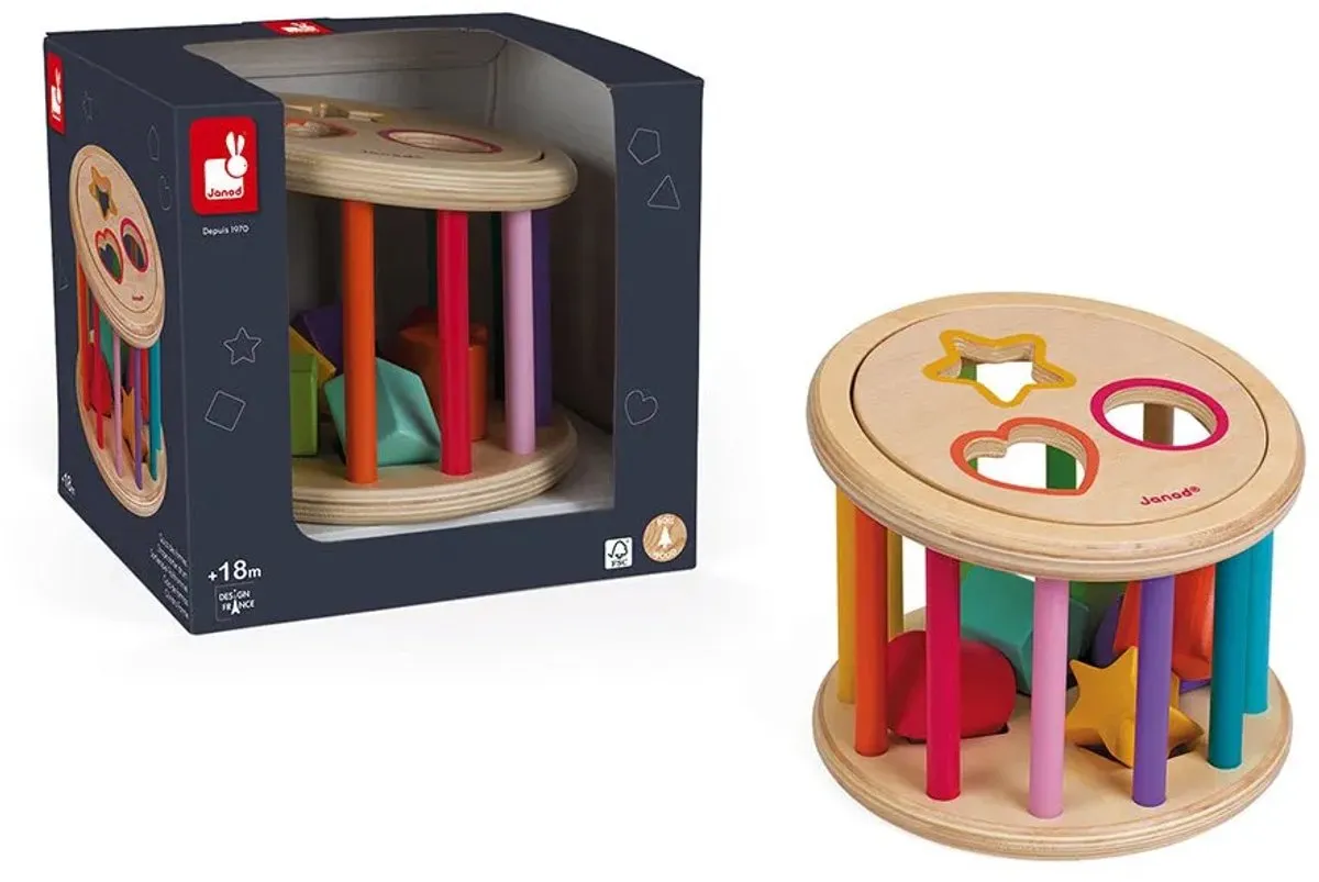 Janod I Wood 5336 Vormenquiz Houten Speelgoed - 6 Blokken - Magnetisch Deksel