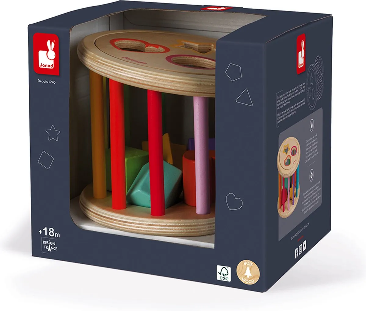Janod I Wood 5336 Vormenquiz Houten Speelgoed - 6 Blokken - Magnetisch Deksel
