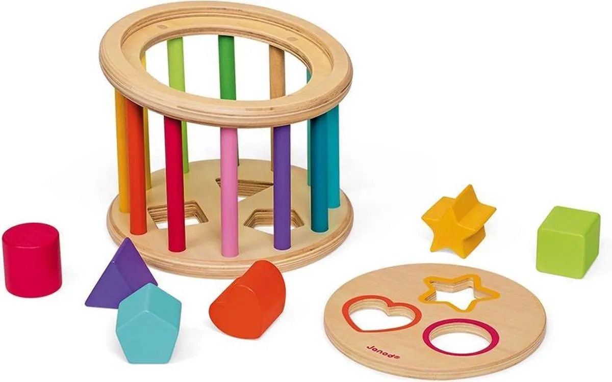 Janod I Wood 5336 Vormenquiz Houten Speelgoed - 6 Blokken - Magnetisch Deksel