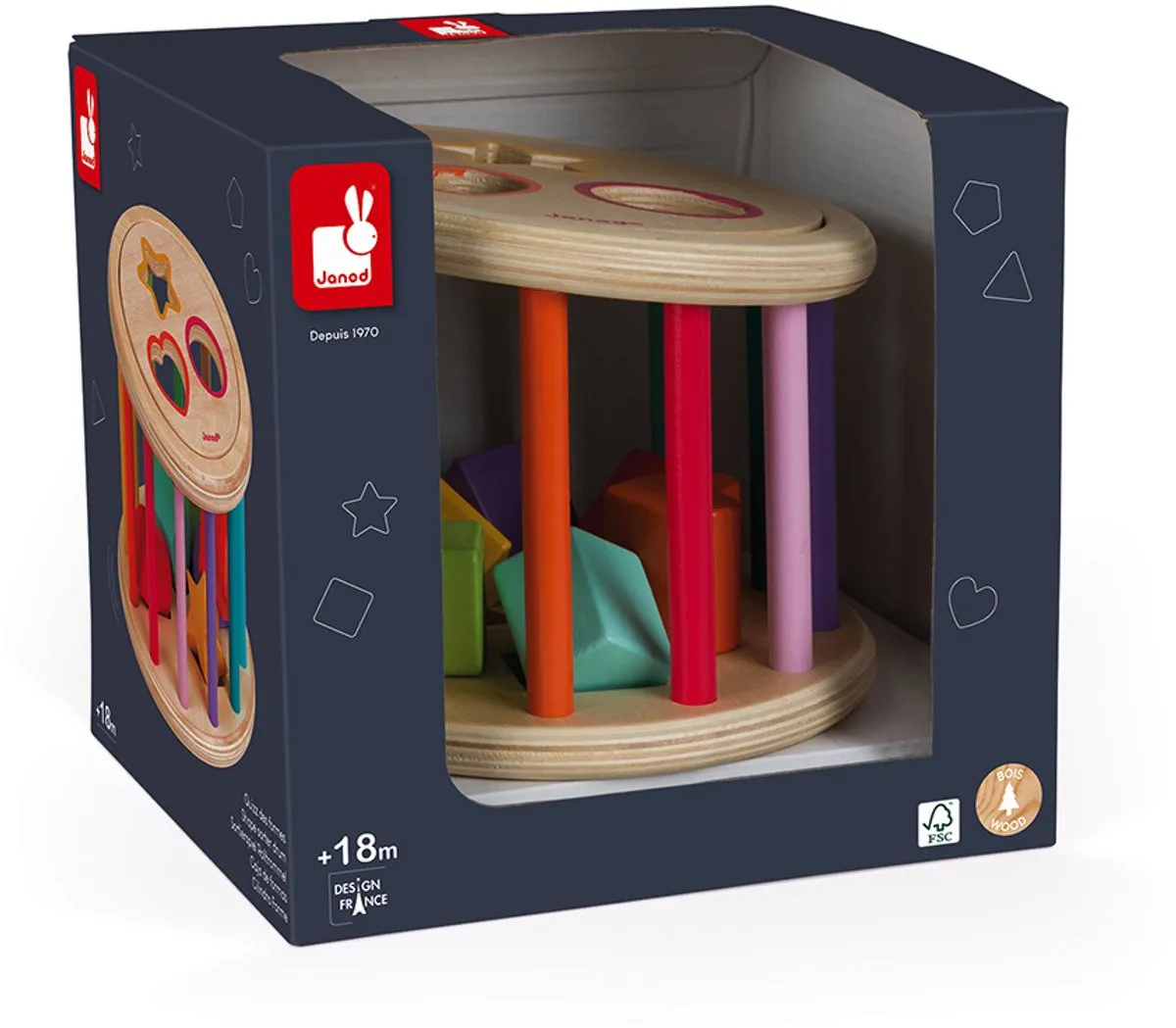 Janod I Wood 5336 Vormenquiz Houten Speelgoed - 6 Blokken - Magnetisch Deksel