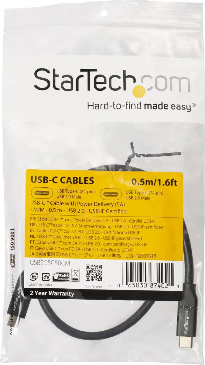 Startech USB2C5C50CM USB-C Kabel 0,5m - Zwart - afbeelding 6 van 6