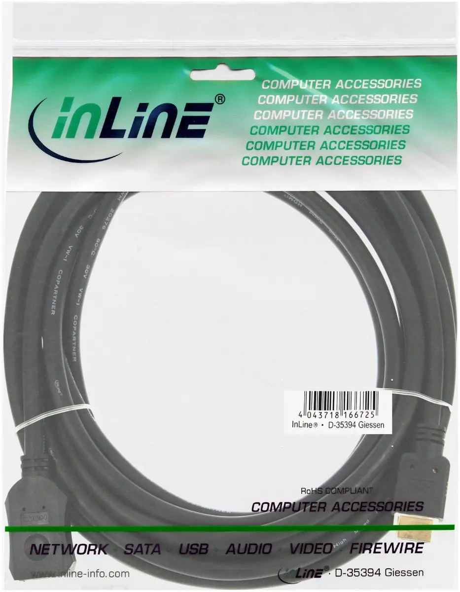 InLine HDMI High Speed Verlengkabel 1m - Zwart