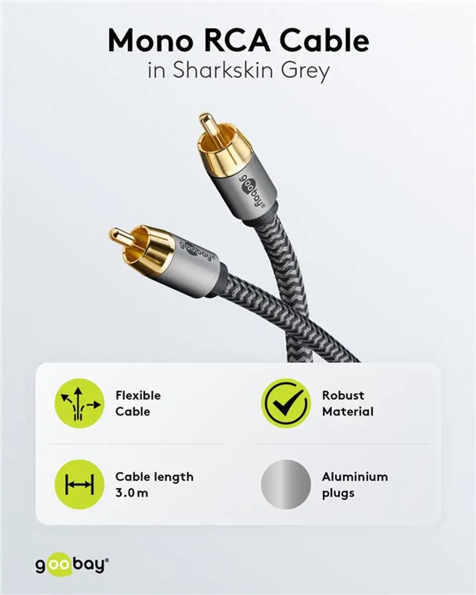 Goobay Plus RCA Subwoofer/Stereo Kabel - Zwart-Grijs