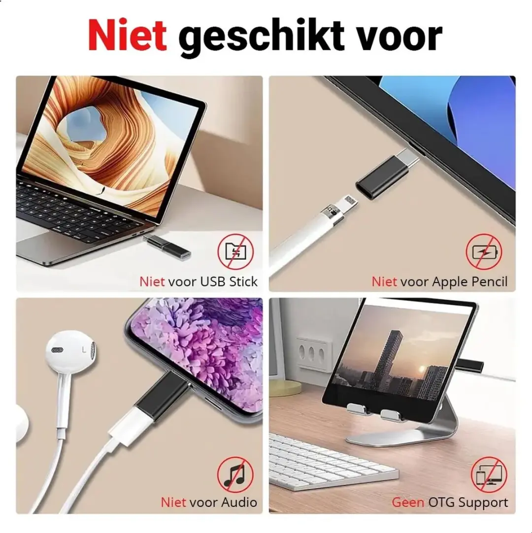 Selected Lightning naar USB-C Adapter - 1 Stuk - Zwart