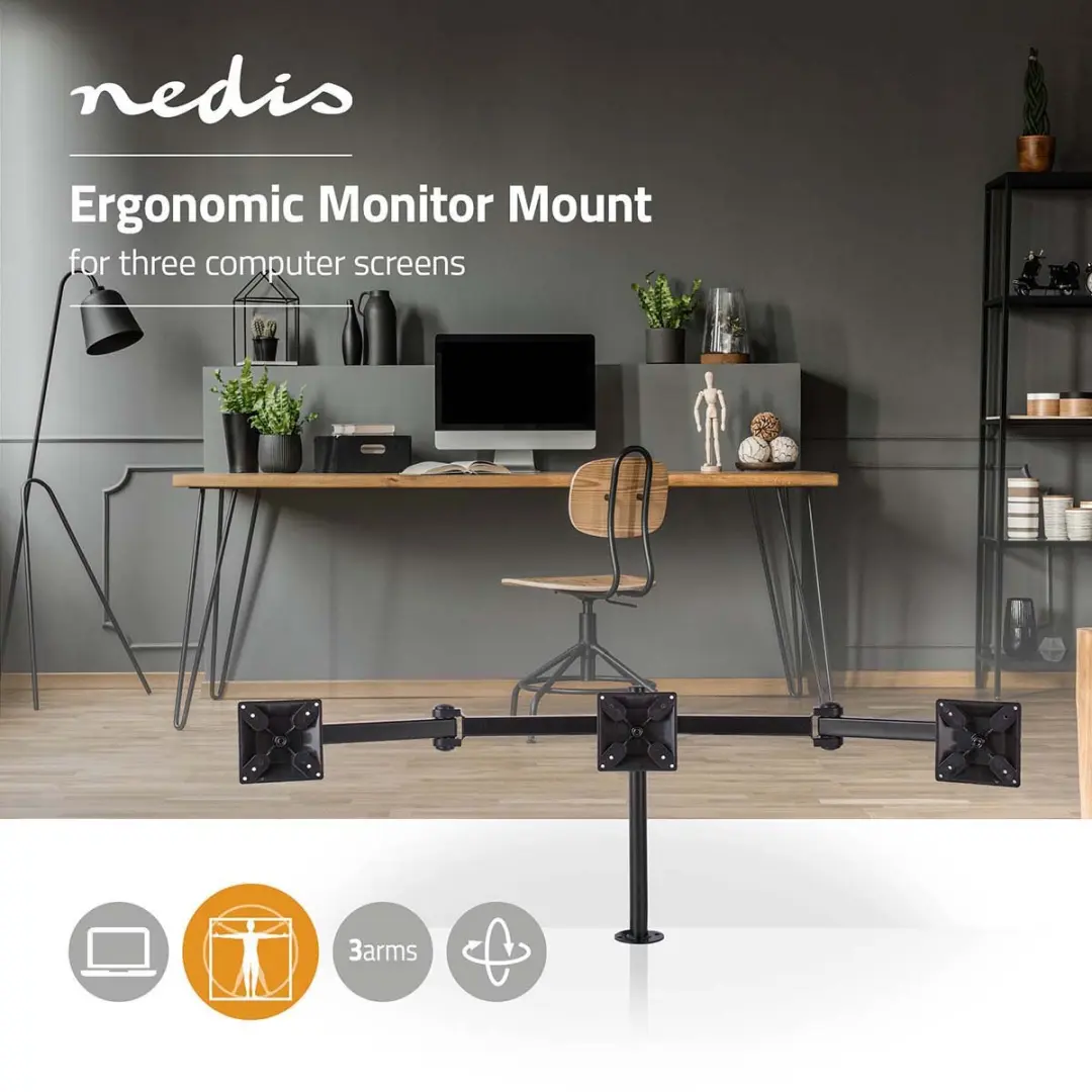Nedis ERGOTMM100 Monitorbeugel 3 Schermen - 14-24" - Zwart