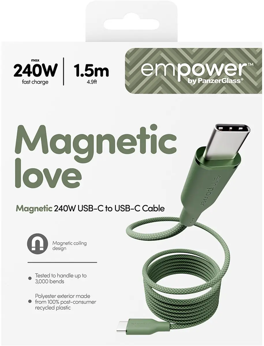 PanzerGlass empower Magnetic 240W USB-C Kabel 1.5M - Groen