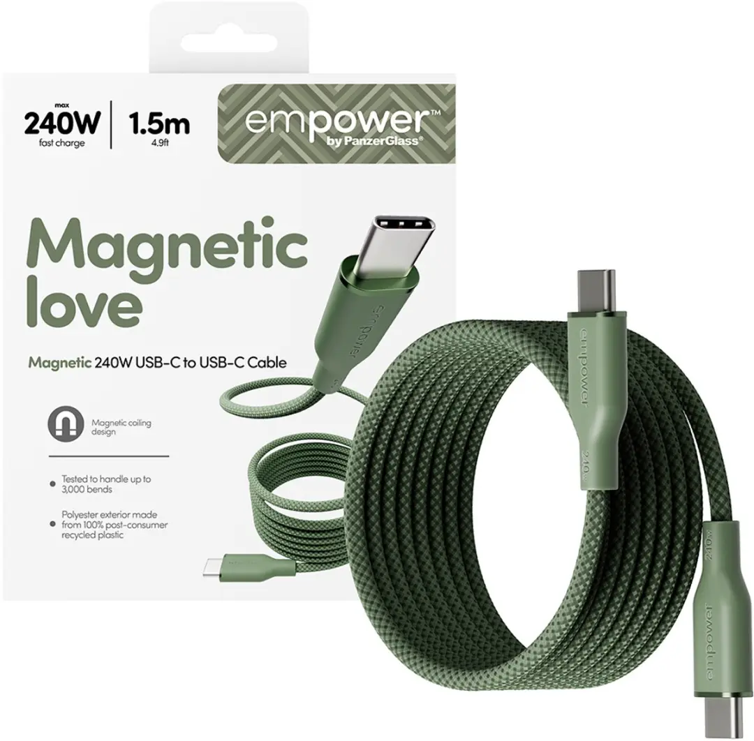 PanzerGlass empower Magnetic 240W USB-C Kabel 1.5M - Groen - afbeelding 6 van 6
