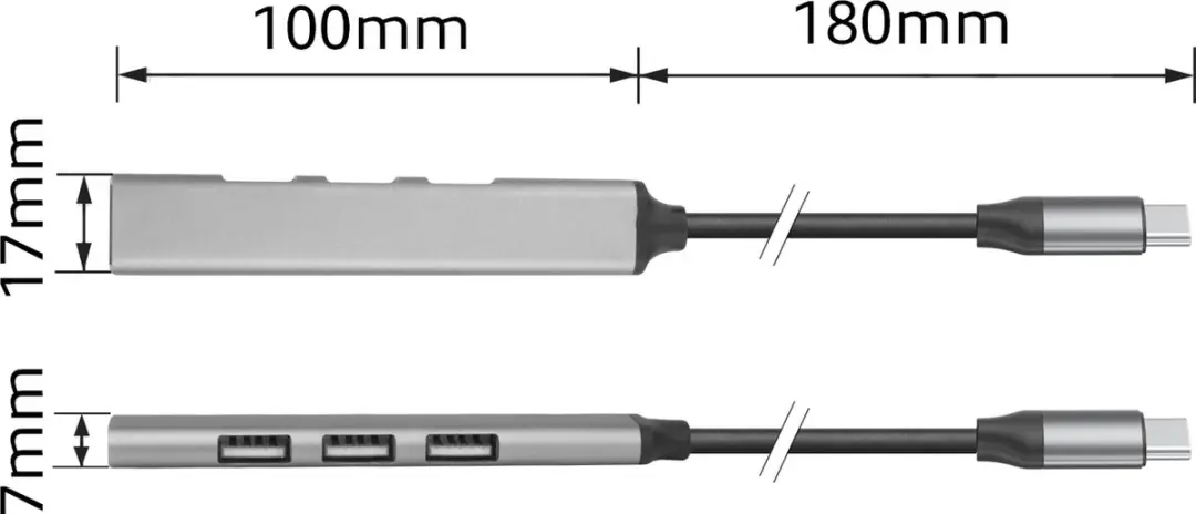 ACT AC6425 USB-C Hub - 3x USB-A 2.0 + 1x USB-A 3.0 Grijs