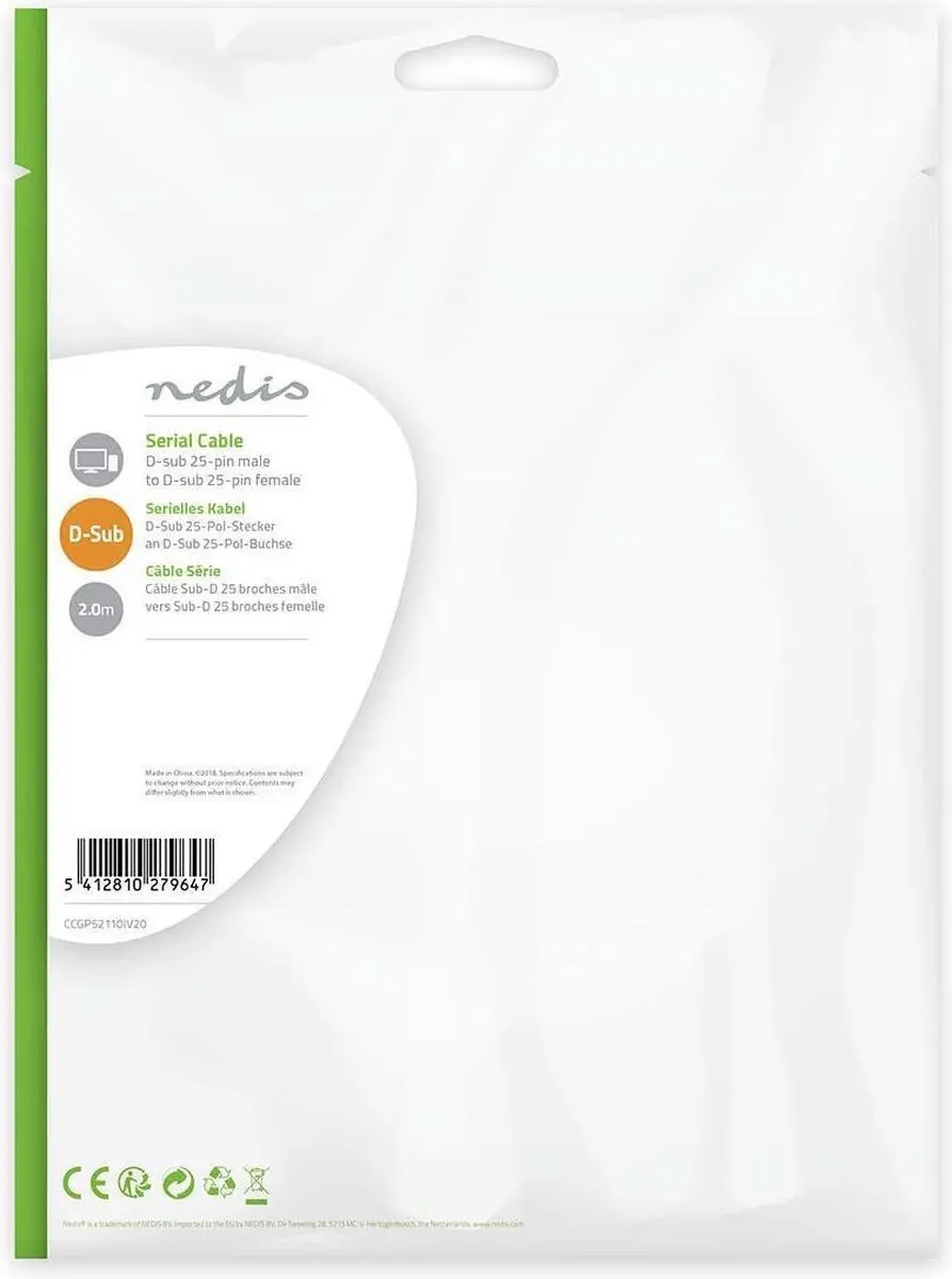 Nedis D-SUB 25-Pins Seriële Kabel 2m - Ivoor