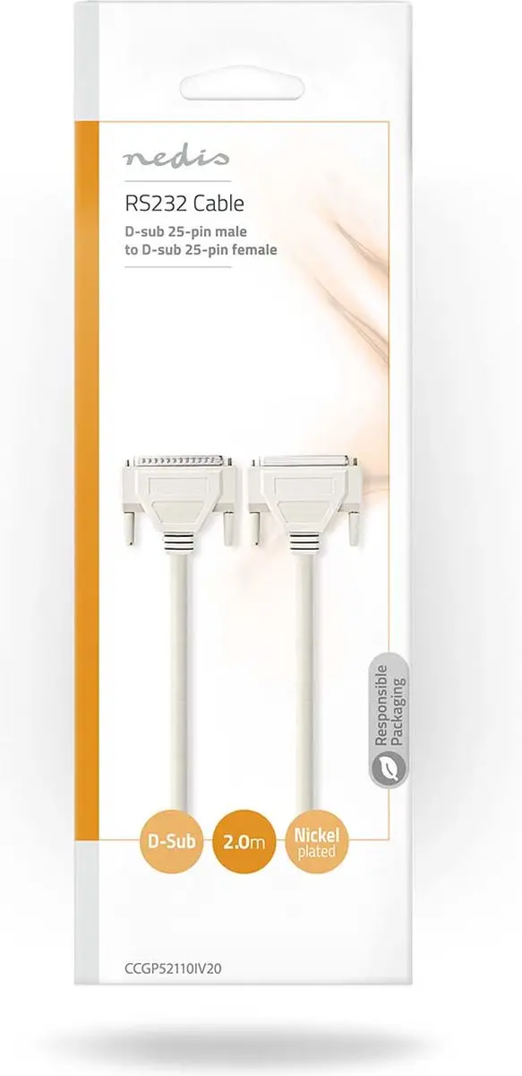 Nedis D-SUB 25-Pins Seriële Kabel 2m - Ivoor