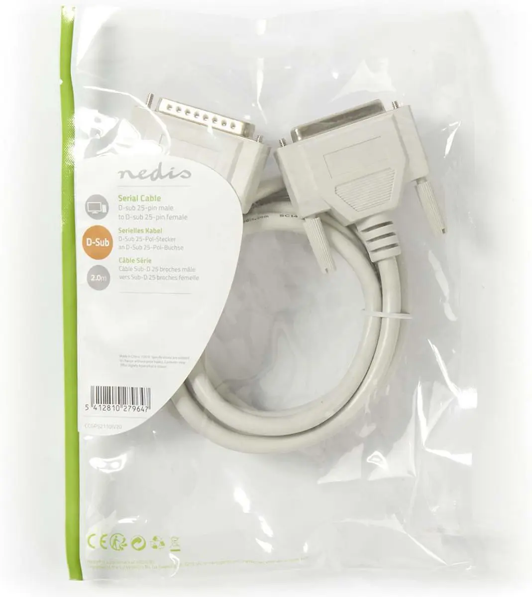 Nedis D-SUB 25-Pins Seriële Kabel 2m - Ivoor