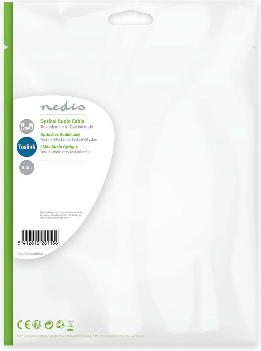 Nedis Optische Audiokabel CAGL25000BK50 - 5m - Zwart